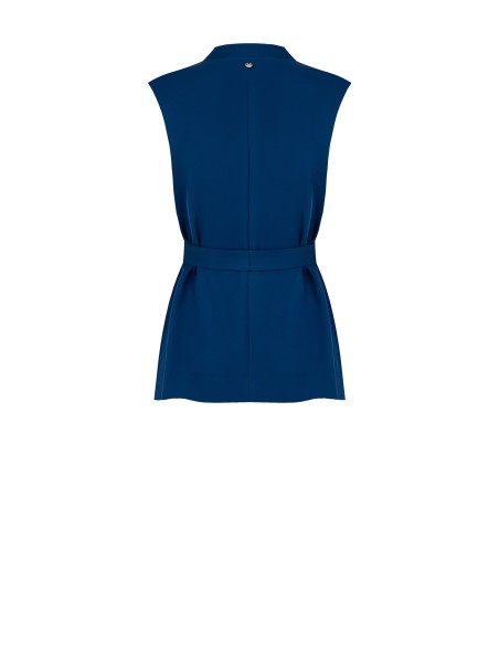 Blazer aberto sem mangas em tecido fluido com cinto coordenado Rinascimento