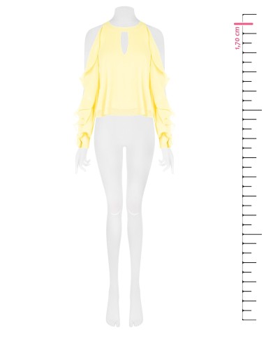 Blusa larga de georgette com recorte e folhos nas mangas Rinascimento