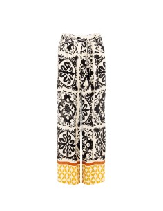 Calças largas de viscose com efeito enrugado, cinto a condizer e elástico nas costas Rinascimento