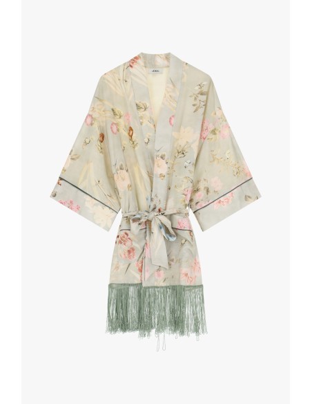 Gabardina com franjas e estampado floral Dixie