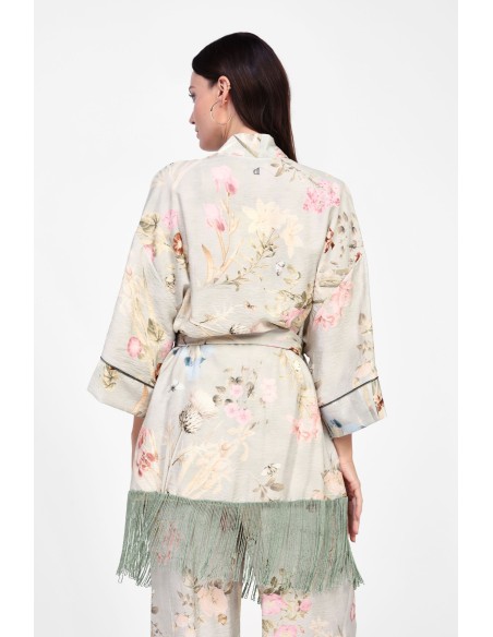 Gabardina com franjas e estampado floral Dixie