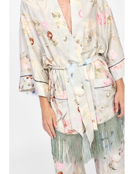 Gabardina com franjas e estampado floral Dixie