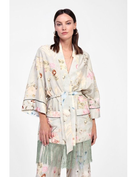 Gabardina com franjas e estampado floral Dixie