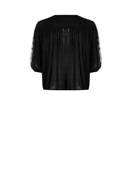 Blusa curta e larga de georgette bordada a flores Rinascimento