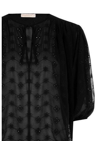 Blusa curta e larga de georgette bordada a flores Rinascimento