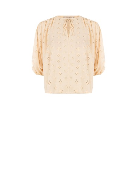 Blusa curta e larga de georgette bordada a flores Rinascimento