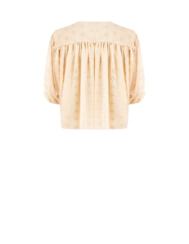 Blusa curta e larga de georgette bordada a flores Rinascimento