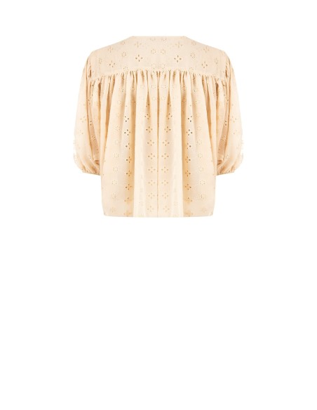 Blusa curta e larga de georgette bordada a flores Rinascimento