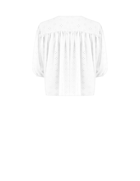 Blusa curta e larga de georgette bordada a flores Rinascimento