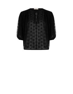 Blusa curta e larga de georgette bordada a flores Rinascimento