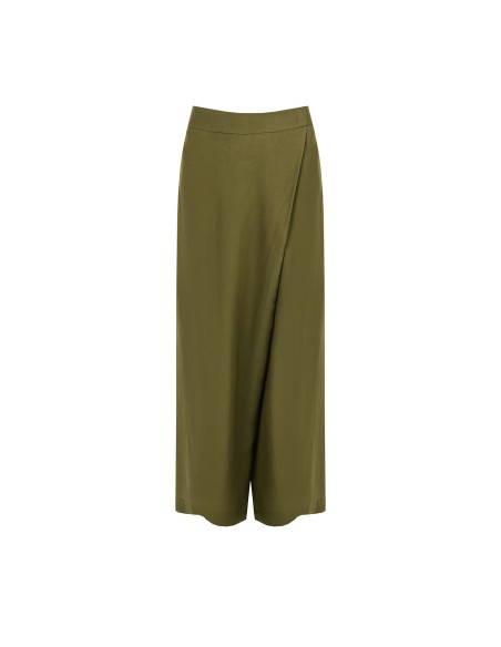 Calças palazzo extra largas em mistura de viscose e linho com bolsos e elástico nas costas Rinascimento