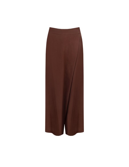 Calças palazzo extra largas em mistura de viscose e linho com bolsos e elástico nas costas Rinascimento