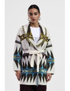 Casaco de malha com cinto e motivos geométricos Dixie