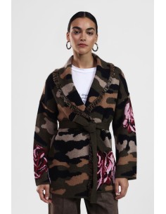 Casaco de malha com padrão floral e cinto Dixie