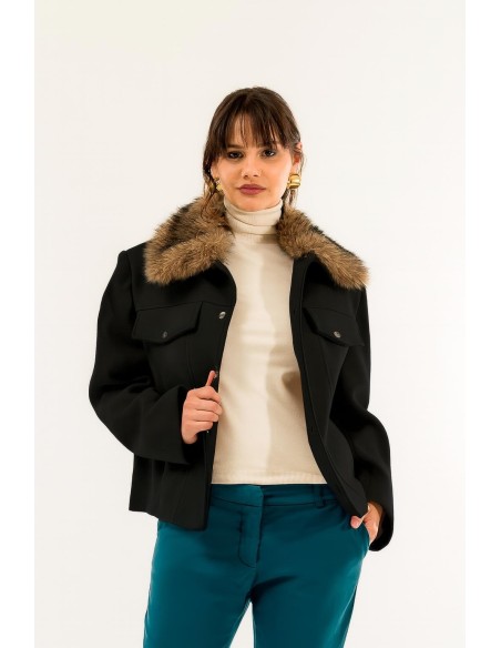 Casaco com gola de pele Kontatto