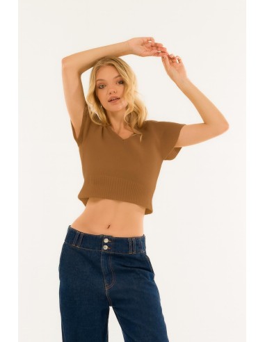 Kontatto de manga curta com decote em V recortado