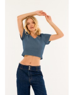 Kontatto de manga curta com decote em V recortado 2