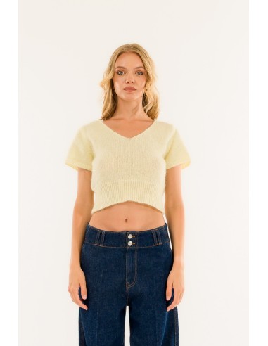 Kontatto de manga curta com decote em V recortado