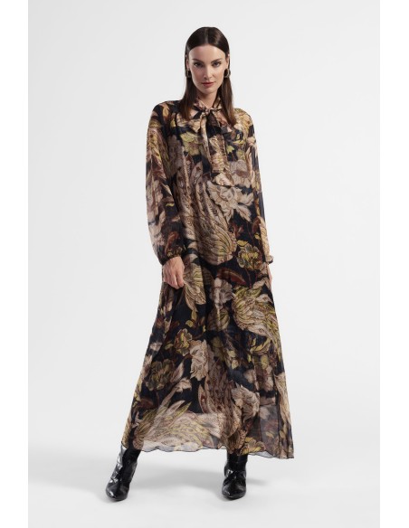 Vestido comprido estampado com mangas compridas Dixie