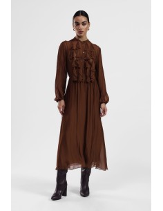 Vestido comprido com botões e folhos Dixie