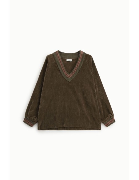 Sweatshirt com decote em V e perfis em contraste Dixie