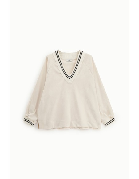 Sweatshirt com decote em V e perfis em contraste Dixie