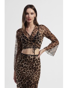 Top cropped com estampado animal e mangas largas Dixie