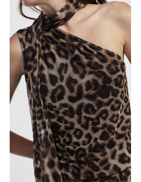 Top com estampado animal Decote assimétrico com cachecol Dixie