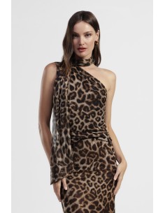 Top com estampado animal Decote assimétrico com cachecol Dixie