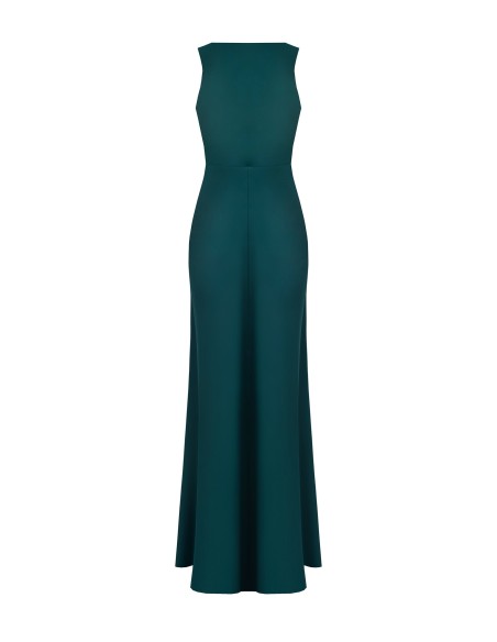 Vestido comprido de tecido fluido e corpete de cetim com pormenor de joia Rinascimento