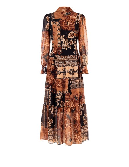 Vestido comprido de gorgorão com correntes e borlas Rinascimento