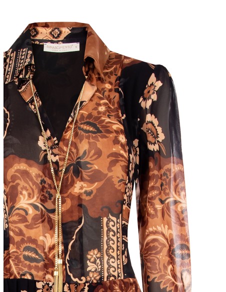 Vestido comprido de gorgorão com correntes e borlas Rinascimento