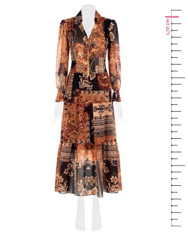 Vestido comprido de gorgorão com correntes e borlas Rinascimento