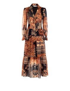 Vestido comprido de gorgorão com correntes e borlas Rinascimento