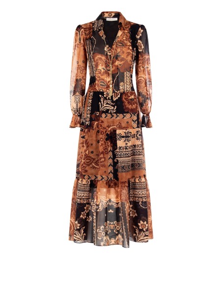 Vestido comprido de gorgorão com correntes e borlas Rinascimento