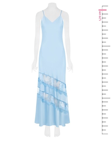 Vestido comprido de saiote de cetim com pormenores de renda Rinascimento