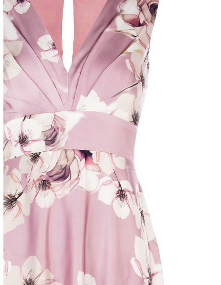 Vestido comprido de cetim floral com laço nas costas Rinascimento