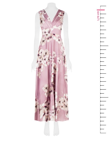 Vestido comprido de cetim floral com laço nas costas Rinascimento