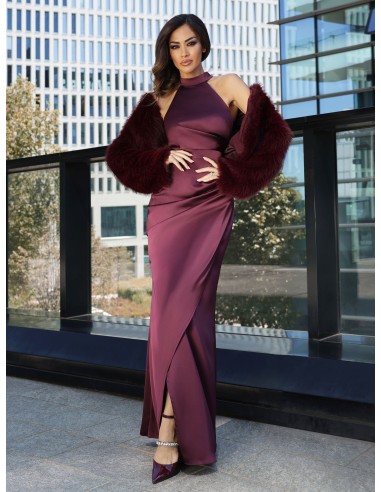 Vestido comprido de cetim enrolado de um lado Rinascimento