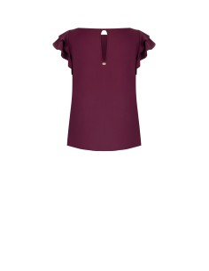 Blusa de cetim opaca, sem mangas e esvoaçante, com mangas com folhos Rinascimento 2