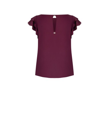 Blusa de cetim opaca, sem mangas e esvoaçante, com mangas com folhos Rinascimento