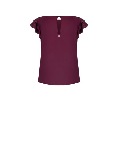 Blusa de cetim opaca, sem mangas e esvoaçante, com mangas com folhos Rinascimento