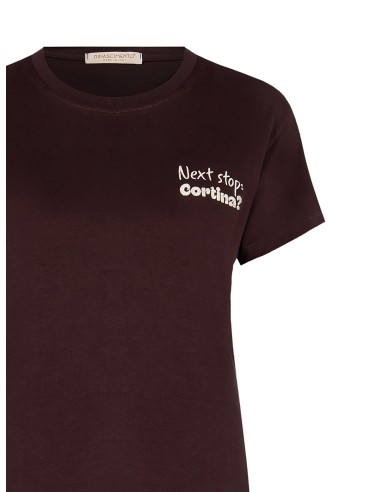 T-Shirt Regular de Algodão com Slogan Bordado Lado Coração Creme Rinascimento