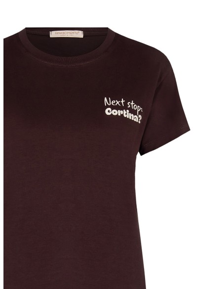 T-Shirt Regular de Algodão com Slogan Bordado Lado Coração Creme Rinascimento