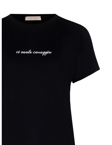 T-Shirt regular de algodão com slogan bordado a branco no centro Rinascimento