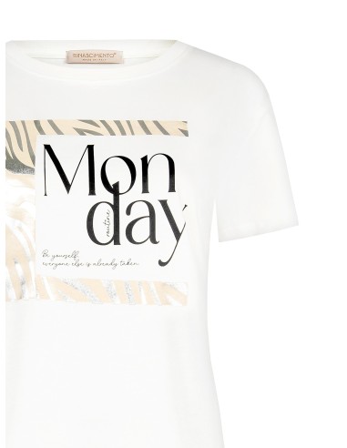 T-shirt normal de algodão com estampado de rosto laminado Rinascimento