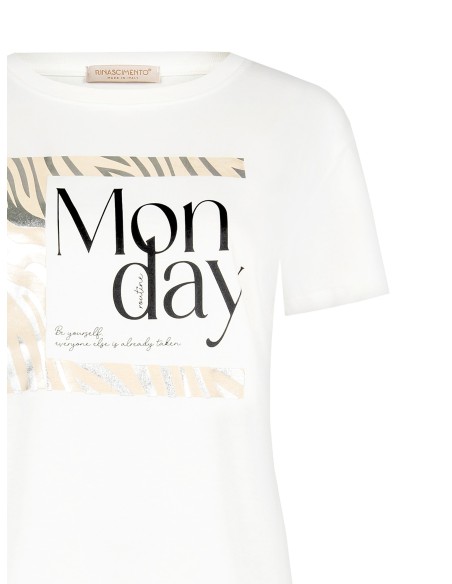 T-shirt normal de algodão com estampado de rosto laminado Rinascimento