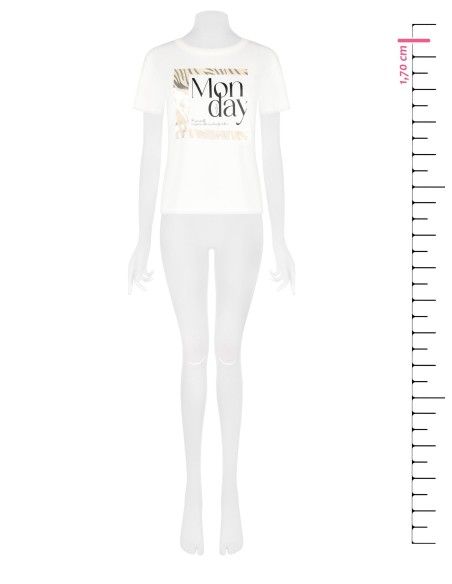 T-shirt normal de algodão com estampado de rosto laminado Rinascimento