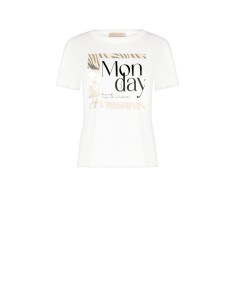 T-shirt normal de algodão com estampado de rosto laminado Rinascimento