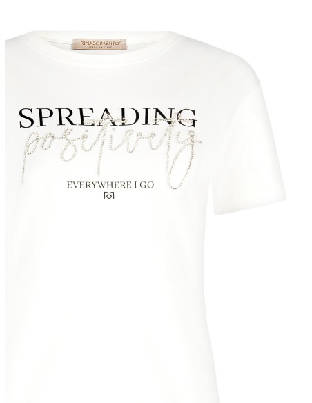 T-Shirt regular de algodão com slogan com lantejoulas Rinascimento